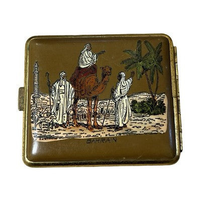 Vintage Bahrain Souvenir Cigarette Case Pictorial Map Camel Palm Trees