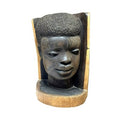 Vintage Carved Wooden African Head Bookend Bust Sculpture Folk Art Single