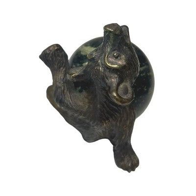 Pair Brass Bear Figurines Vintage Green Stone Body Carved Animal Statues Decor — view 4