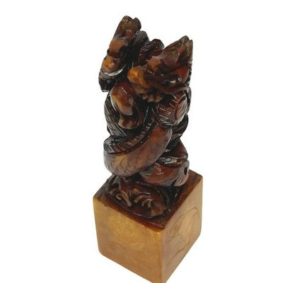 Vintage Chinese Carved Stone Dragon Seal Chop Stamp Seal Script Scholar’s Art - front view