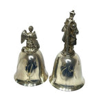 Pair Vintage Danbury Mint Christmas Bells 1979 Carol Singers Angel Silver Plate - back view