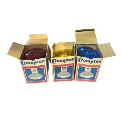3x Vintage Crompton R80 Reflector Bulbs Coloured Red Yellow Blue Boxed — view 1