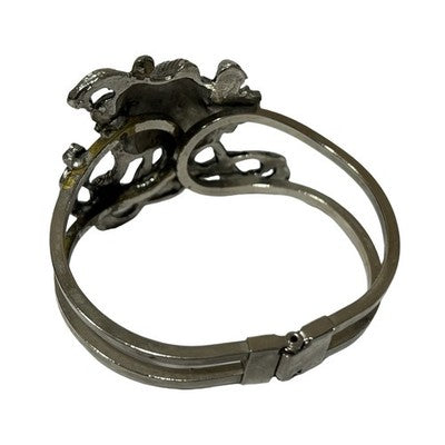 Large Art Nouveau Lady Face Hinged Cuff Bracelet Silver Tone Maiden Statement