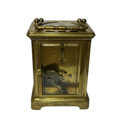 Vintage Brass Carriage Clock Platform Escapement Glass Sides Key Wind Up France