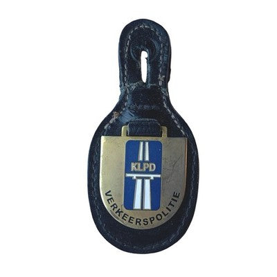 Dutch KLPD Verkeerspolitie Traffic Police Badge Netherlands Leather Hanger. Pre-owned collectable, actual item photographed by The Voyage Bird.