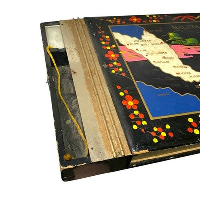 Vintage Musical Photo Album Black Lacquer Mother of Pearl Peacock Oriental Box