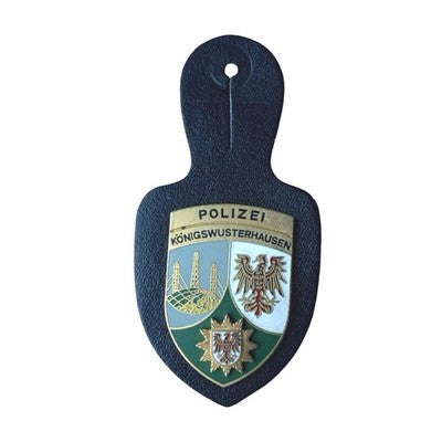 German Polizei Königs Wusterhausen Brandenburg Police Breast Badge Insignia. Vintage pre-owned item, actual item photographed by The Voyage Bird.