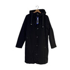 DKNY Women's Black Parka Jacket Coat Hooded Winter Warm Large Zip Slits BNWT