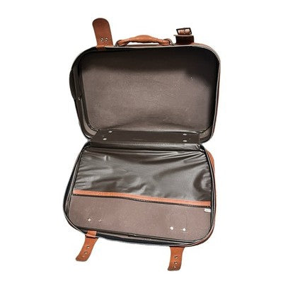 Vintage Brown Faux Leather Suitcase Carry Case Travel Overnight Bag Korea