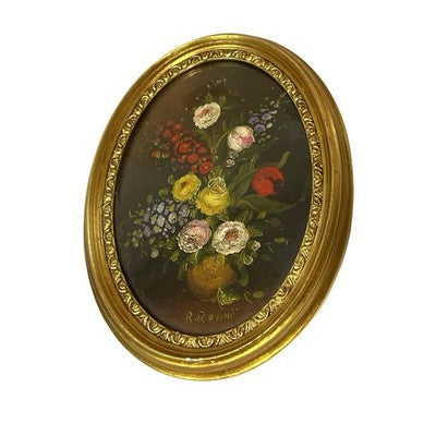 Set 4 Vintage Italian Floral Miniature Paintings R Rosini Gilt Framed Italy
