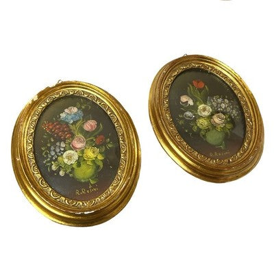 Set 4 Vintage Italian Floral Miniature Paintings R Rosini Gilt Framed Italy