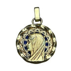Vintage A Augis Virgin Mary Blue Enamel Gold Tone Catholic Pendant Medal