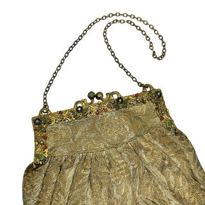 Antique 1920s 1930s Brocade Evening Dance Purse Ornate Floral Frame Bag - front view
