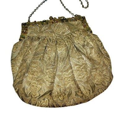Antique 1920s 1930s Brocade Evening Dance Purse Ornate Floral Frame Bag - detail view