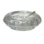 Vintage Cut Crystal Salt Cellar Open Salt Dip Nevada Solid Silver Spoon Set