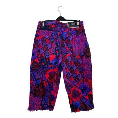 Gianni Versace Jeans Couture Baroque Print Denim Shorts W29 Knee Length Vintage