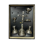 Vintage Catholic Last Rites Set Boxed Crucifix Candlesticks Chalices