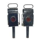Pair Antique Carriage Coach Oil Lamps Lanterns Red Lens Bevelled Glass c1900 - close-up detail