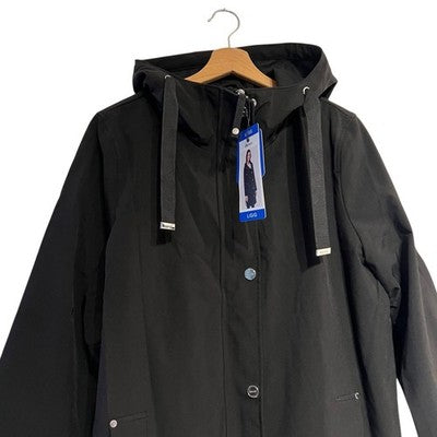 DKNY Women's Black Parka Jacket Coat Hooded Winter Warm Large Zip Slits BNWT