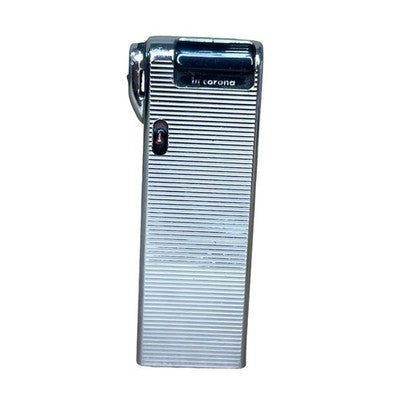 Vintage IM Corona Japan Slim Pipe Lighter Silver Ribbed Butane Gas Untested