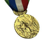 Vintage Emile Monier French Firefighter Rescue Medal Pompiers Gilt Ribbon - detail view