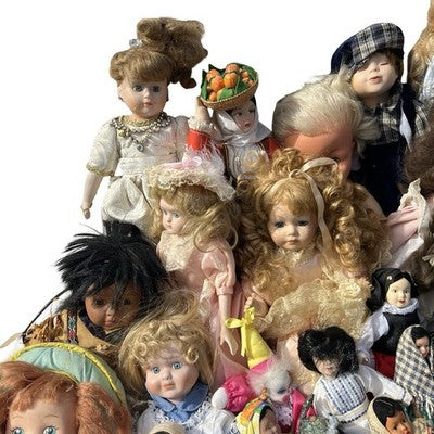 Vintage Doll Job Lot 80+ Mixed Porcelain Plastic Costume Dolls Ethnic Collecta