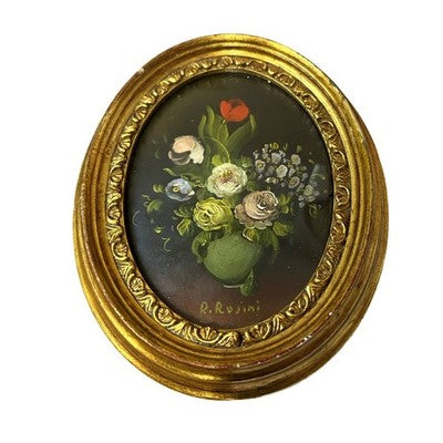 Set 4 Vintage Italian Floral Miniature Paintings R Rosini Gilt Framed Italy