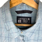 Carhartt Shirt Light Blue Plaid Long Sleeve Button Up Workwear Unisex Size S