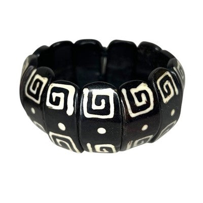 2x African Tribal Yak Bone Batik Stretch Bracelet Wood Bangle Boho Statement — view 2