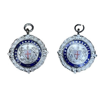 2x Vintage London Commercial FL Enamel Winners Medals 1949-54 — view 1