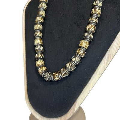 Vintage Carved Bone Horn Bead Necklace Tribal Boho Ethnic Statement Jewellery