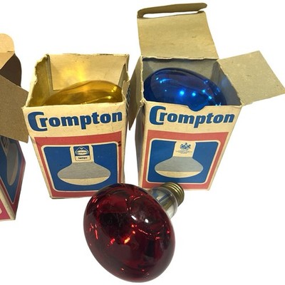 3x Vintage Crompton R80 Reflector Bulbs Coloured Red Yellow Blue Boxed — view 2