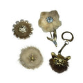 Vintage Mink Fur Brooches Lot Golden Cat Keyring Floral Pin Set Gift Retro