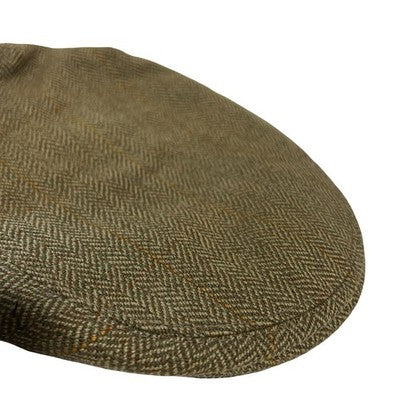 Vintage Herringbone Tweed Flat Cap Brown Green Check Size 56 Hand Tailored — view 2