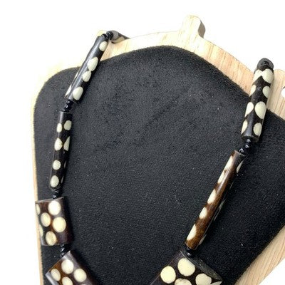 African Tribal Batik Bovine Bone Bead Necklace Statement Ethnic Jewellery VGC