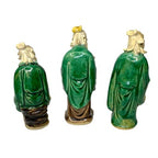 Antique Vintage Chinese Mudman Set of 3 Green Glazed Pottery Scholar Statue
