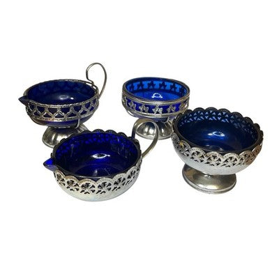 Vintage Cobalt Blue Glass Condiment Serving Pieces Job Lot x4