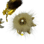 Vintage Set of 3 Mink Fur Brooches Pins Silver Gold Tone Pearl Starburst Flower