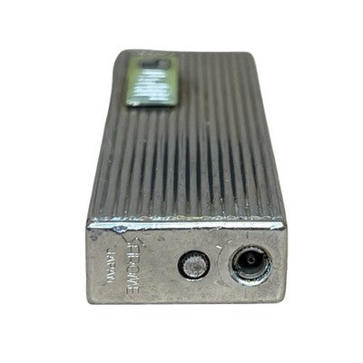 Vintage Sarome Japan Slim Gas Lighter Ribbed Chrome Green Slider Untested