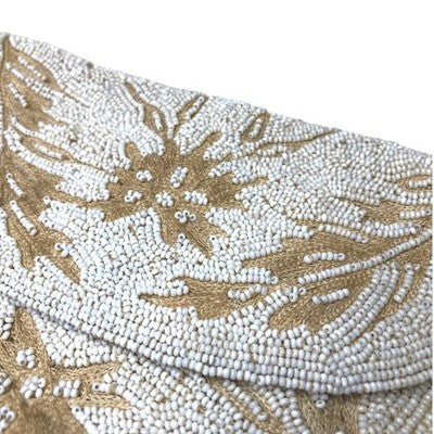 Vintage Brettle's Silkestia White Beige Micro Beaded Evening Clutch Purse Boxed