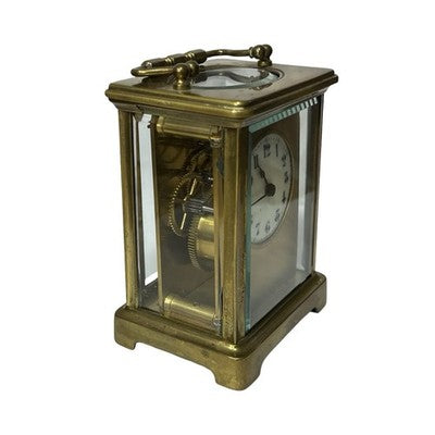 Vintage Brass Carriage Clock Platform Escapement Glass Sides Key Wind Up France