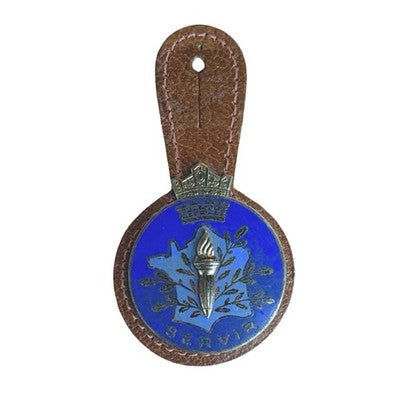 Vintage French Police Municipale Servir Crown Torch Enamel Badge Insignia. Vintage pre-owned item, actual item photographed by The Voyage Bird.