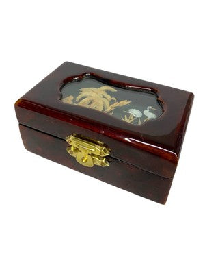 Vintage Chinese Cork Diorama Trinket Box Handcrafted Wooden Jewellery Case 9cm — view 1