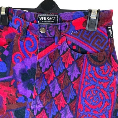 Gianni Versace Jeans Couture Baroque Print Denim Shorts W29 Knee Length Vintage