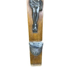 Vintage Catholic Wall Crucifix Wooden Cross Metal Jesus Holy Water Font IHS