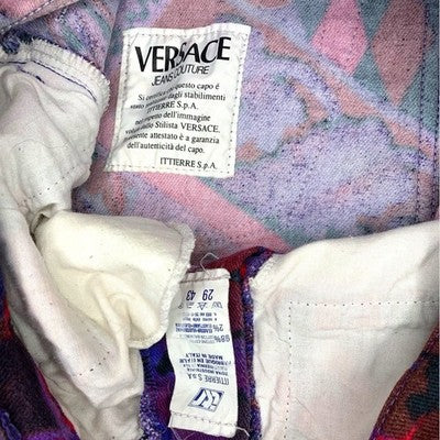 Gianni Versace Jeans Couture Baroque Print Denim Shorts W29 Knee Length Vintage