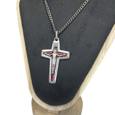Vintage Sterling Silver Enamel Crucifix Cross Pendant Necklace 925 Jesus Christ