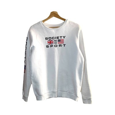 Society Sport USA Jumper White Flags Print Long Sleeve Pullover Size L Vintage — view 1