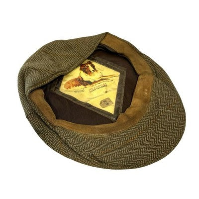 Vintage Herringbone Tweed Flat Cap Brown Green Check Size 56 Hand Tailored — view 3
