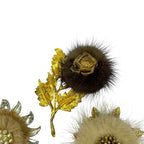 Vintage Set of 3 Mink Fur Brooches Pins Silver Gold Tone Pearl Starburst Flower